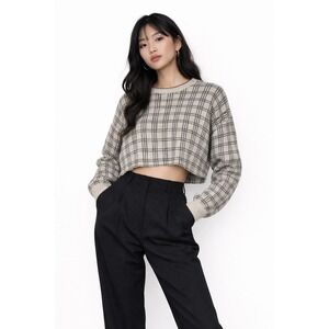 Liberty Sweaters Womens Plaid Cropped Knit Sweater XL USA Vintage Preppy